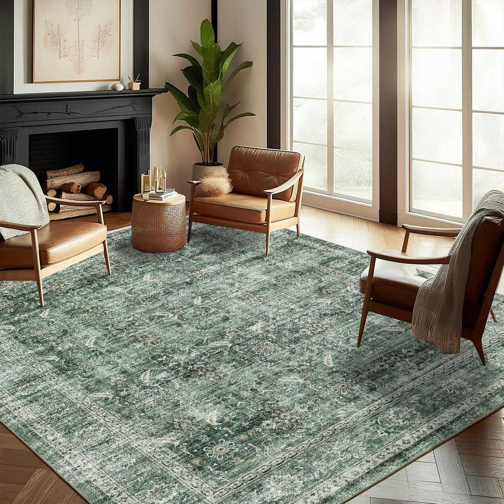 CHAMPLANT 6'x9' Washable Vintage Area Rug Boho Chic Medallion Distressed Design Non-Shedding Easy Care Ideal for High Traffic Areas in Living Room Bedroom Kitchen Office Large Carpet