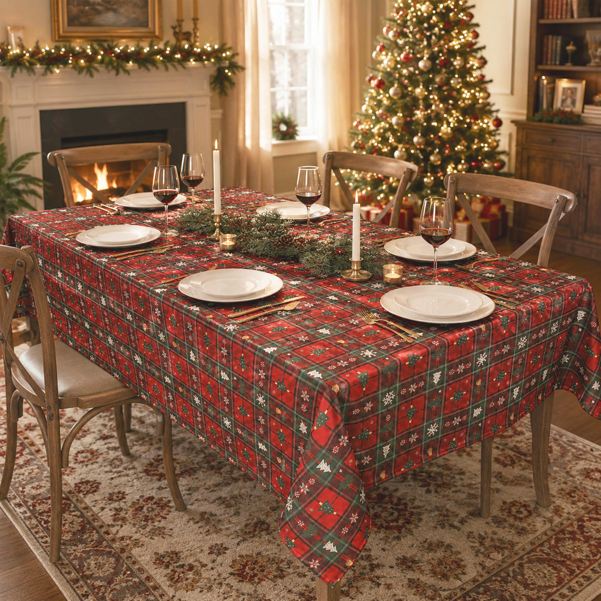 Waterproof Checkered Tablecloth Fabric - Rectangle 58x84 Inch Classic Gingham Buffalo Plaid Table Cloth for Indoor/Outdoor Use - Washable Table Cover for Kitchen, BBQs, and Parties