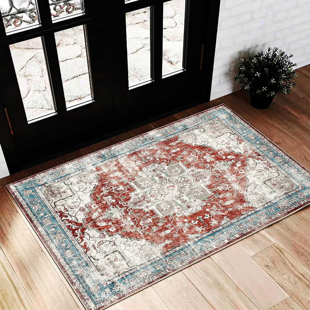 CHAMPLANT 6'x9' Washable Vintage Area Rug Boho Chic Medallion Distressed Design Non-Shedding Easy Care Ideal for High Traffic Areas in Living Room Bedroom Kitchen Office Large Carpet