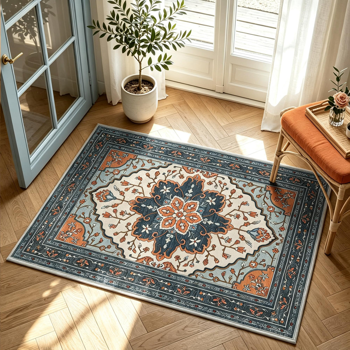 YARNSCAPE 2' x 3' Machine Washable Area Rug, Non-Slip Low-Pile Carpet