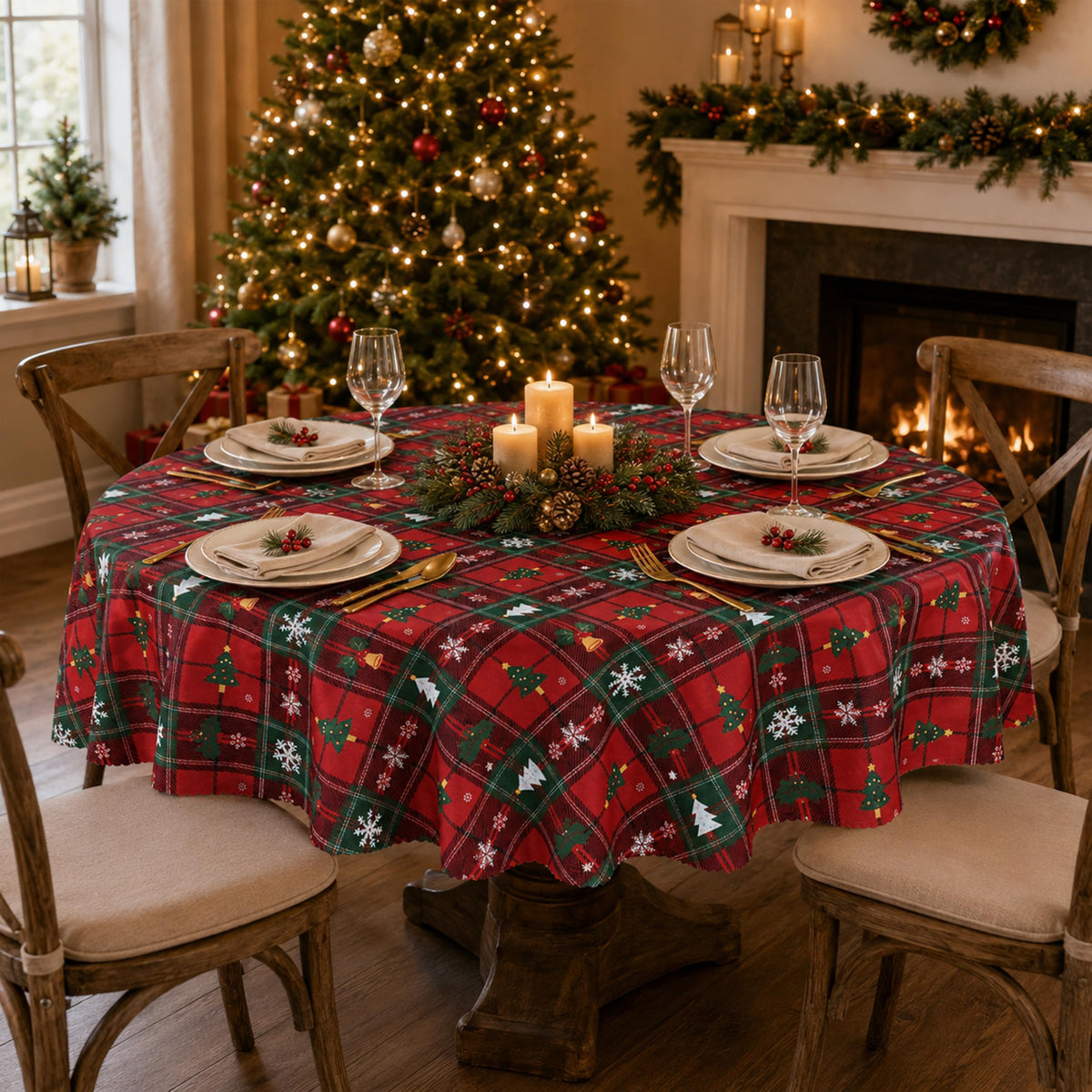 Waterproof Checkered Tablecloth Fabric - Rectangle 58x84 Inch Classic Gingham Buffalo Plaid Table Cloth for Indoor/Outdoor Use - Washable Table Cover for Kitchen, BBQs, and Parties