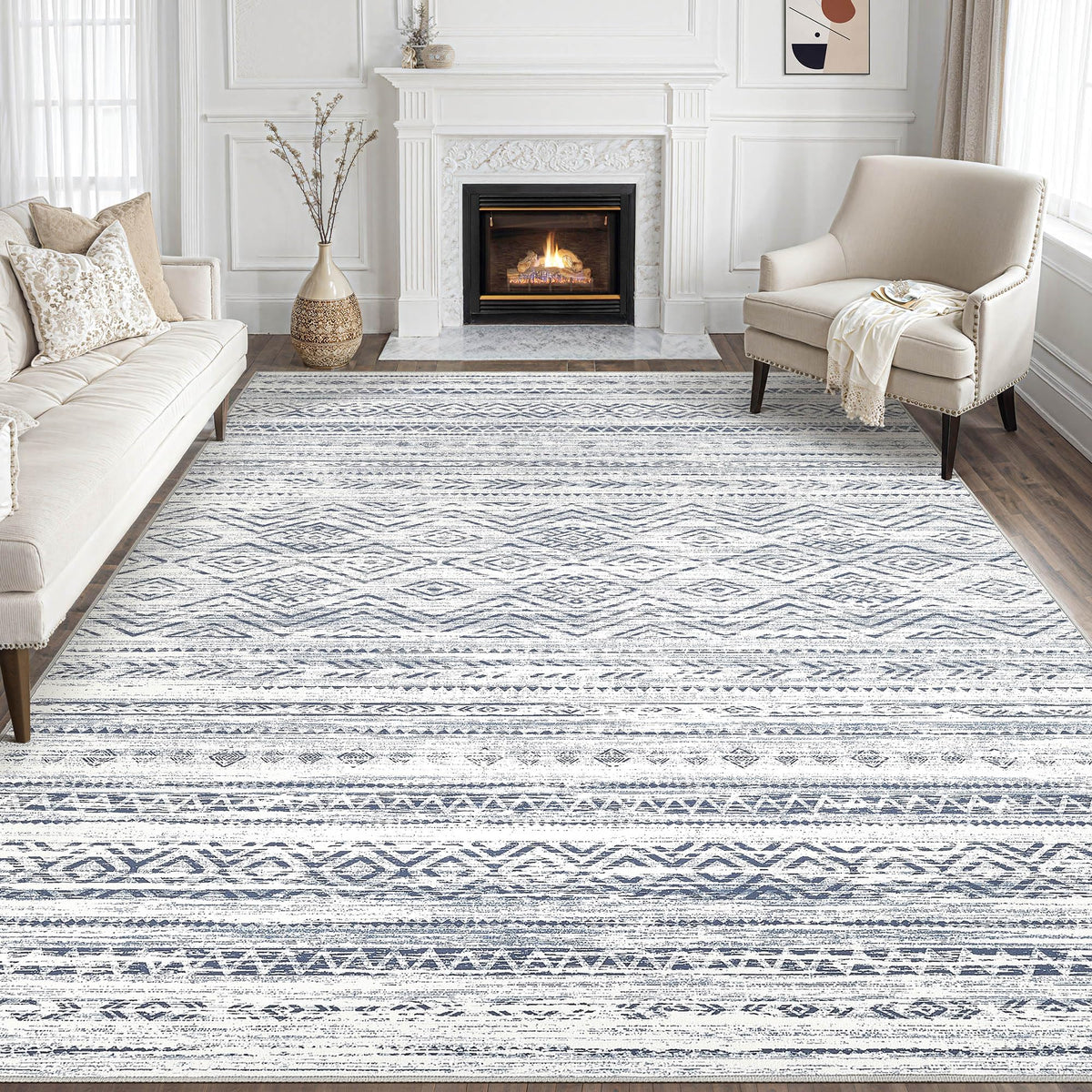 Tortania Area Rug Living Room Rugs - 5x7 Washable Large Soft Neutral Boho Moroccan Bohemian Farmhouse Rug Indoor Floor Carpet for Bedroom Under Dining Table Home Office Decor - Cream Brown