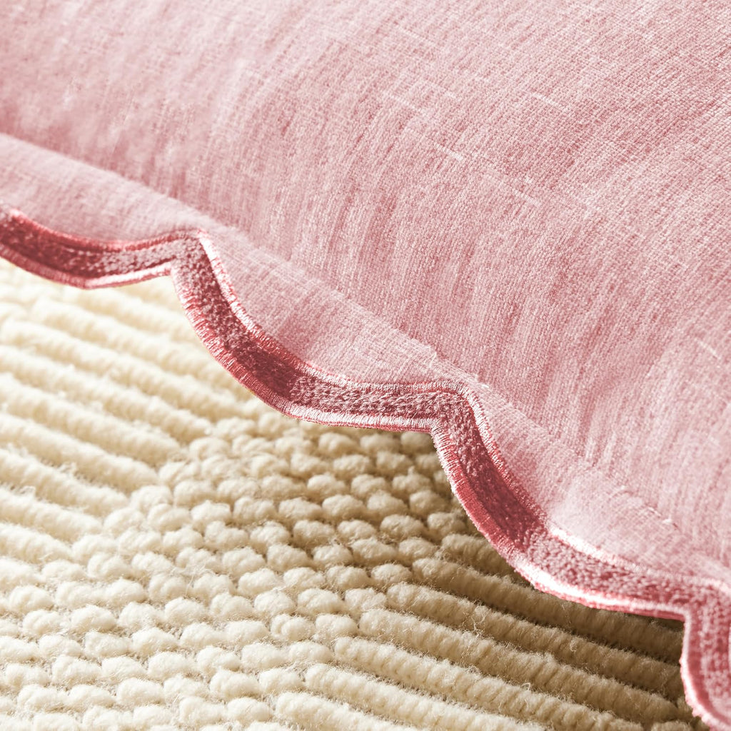 Ohocut Scalloped Pillow Cover Pack of 2 Spring Chenille Decorative Throw Pillow Covers Cute Boho Couch Pillow Covers Aesthetic Funky Preppy Pillow Cases for Sofa Living Room (Blush Pink, 18x18 Inch)