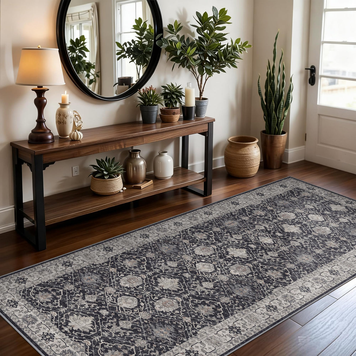Hallway Washable Runner Rug - 2x10 Kitchen Rugs Entryway Rug Runner Vintage Soft Floor Mat Non Slip Indoor Farmhouse Carpet for Bathroom Living Room Bedroom (2 X 10, Beige)