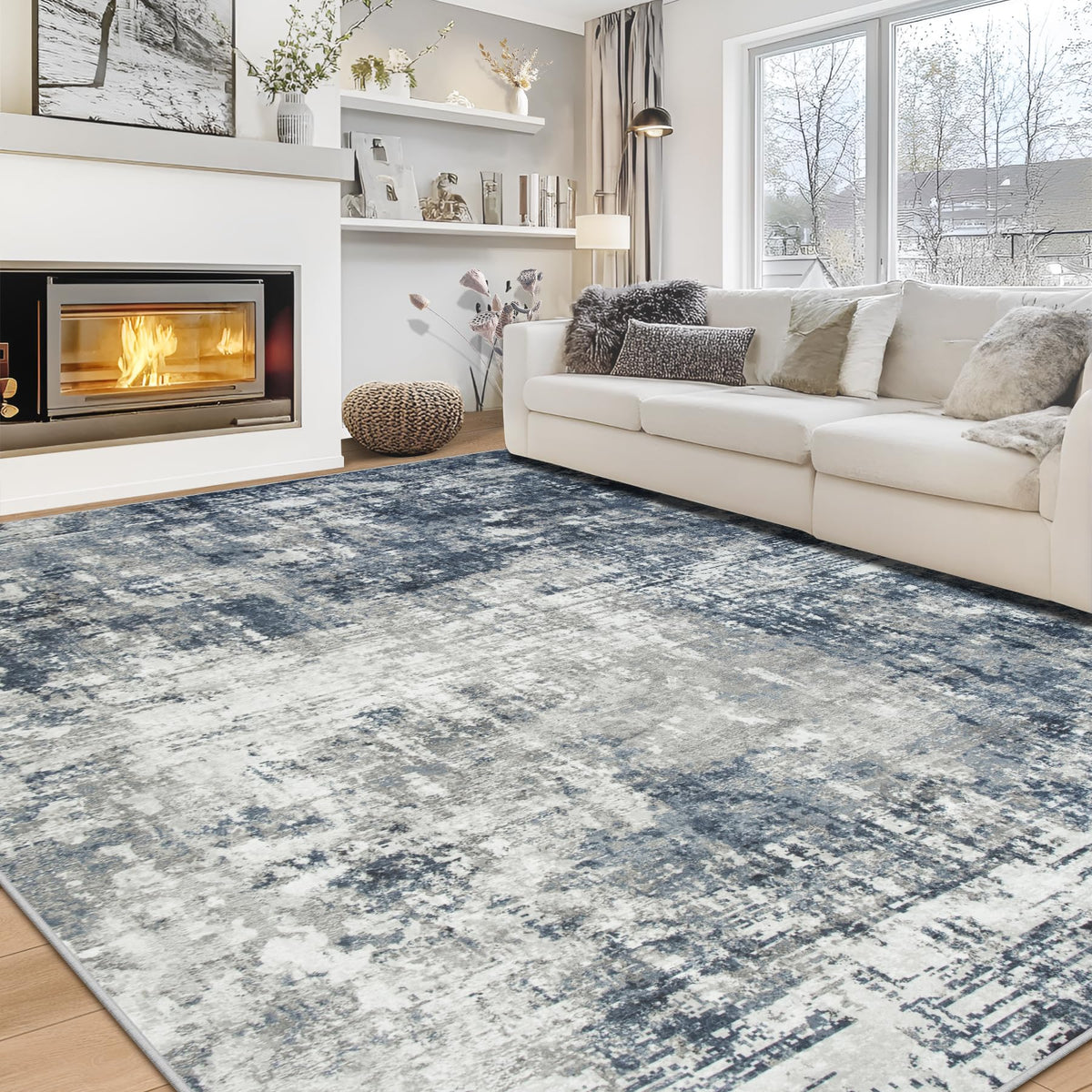 8x10 Area Rugs for Living Room Bedroom Dining Room Washable Blue Grey