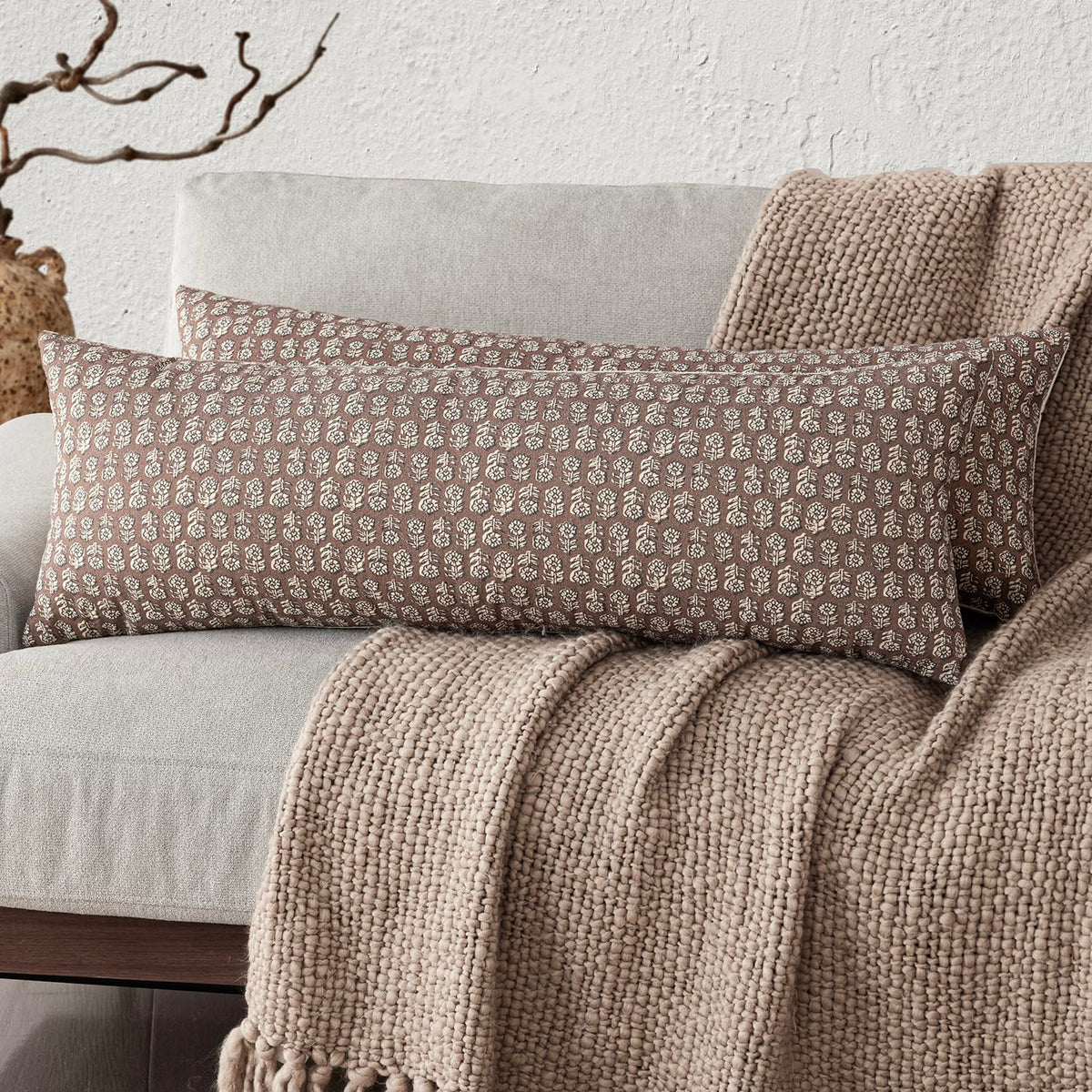 Foindtower Decorative Floral Print Throw Pillow Covers 20×20 Inch,Brown