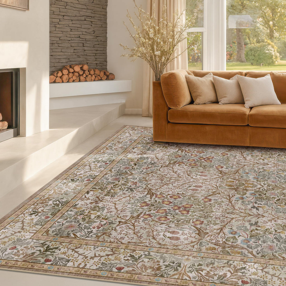 Vintage Floral Dark Green 3x5 Area Rugs for Entryway, Kitchen, Bedroom Beside Rug, Laundry Room, Non-Slip Low Pile Ultra Soft Stain Resistant Small Carpet