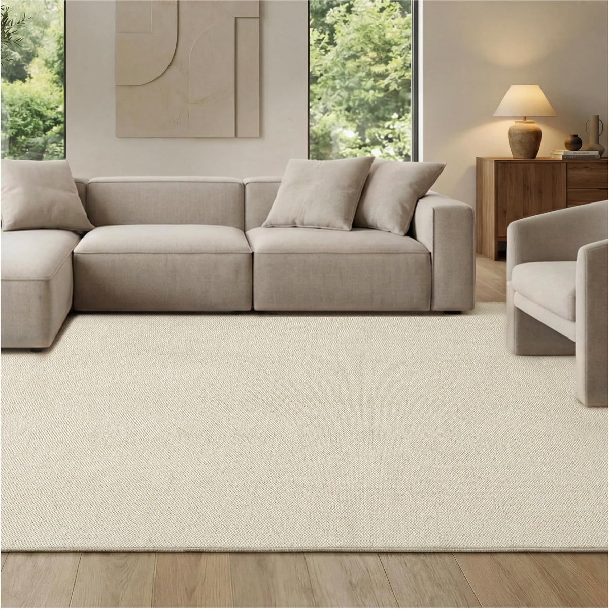 Bedsure 9x12 Faux Wool Area Rug for Living Room, Machine Washable, Beige
