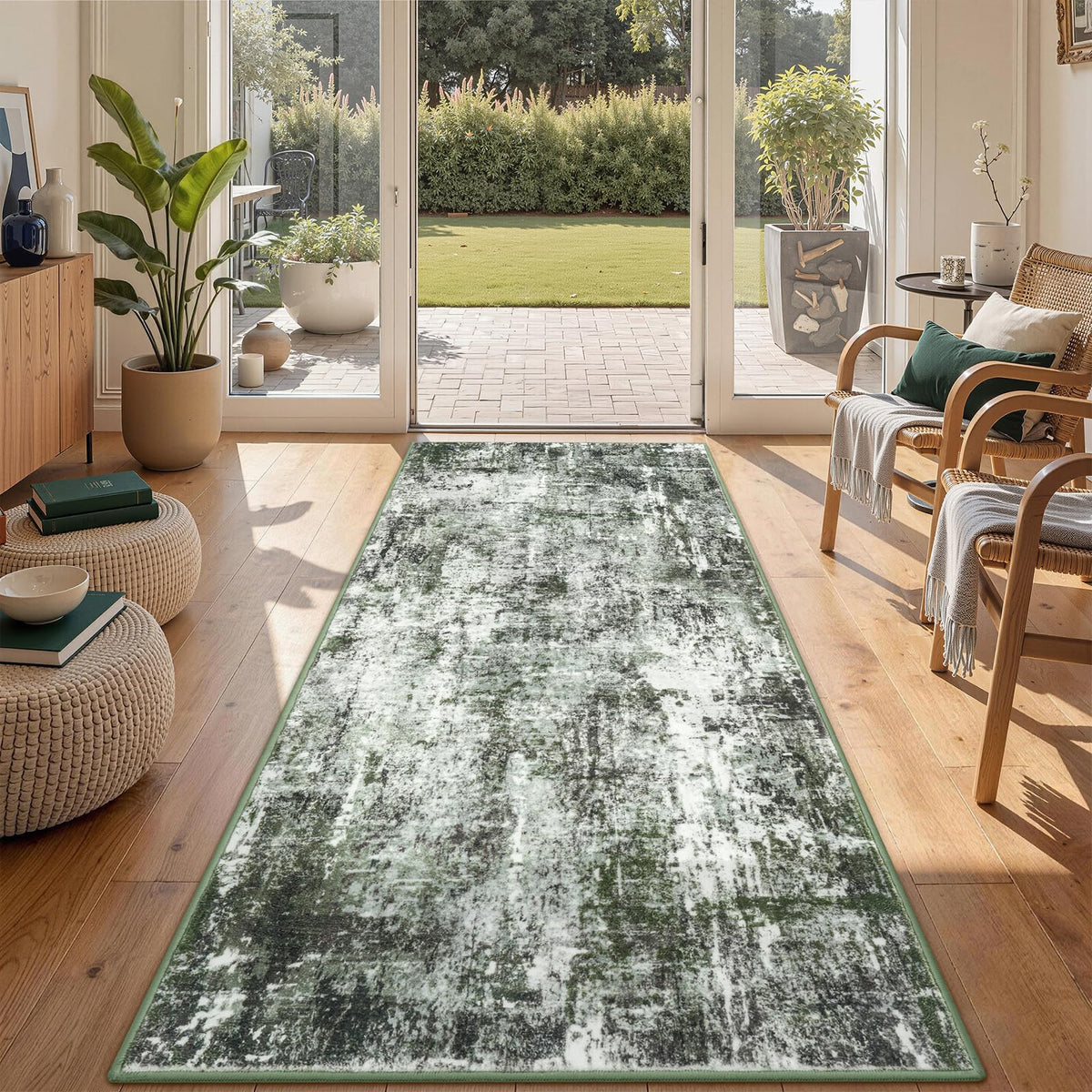 Rugflix 8x10 Area Rugs for Living Room, Washable Large Rug Stain-Resistant Low Pile, Modern Dark Carpet for Dining Room Home Office Kid Room Nursery Bedroom, Navy Blue/Black
