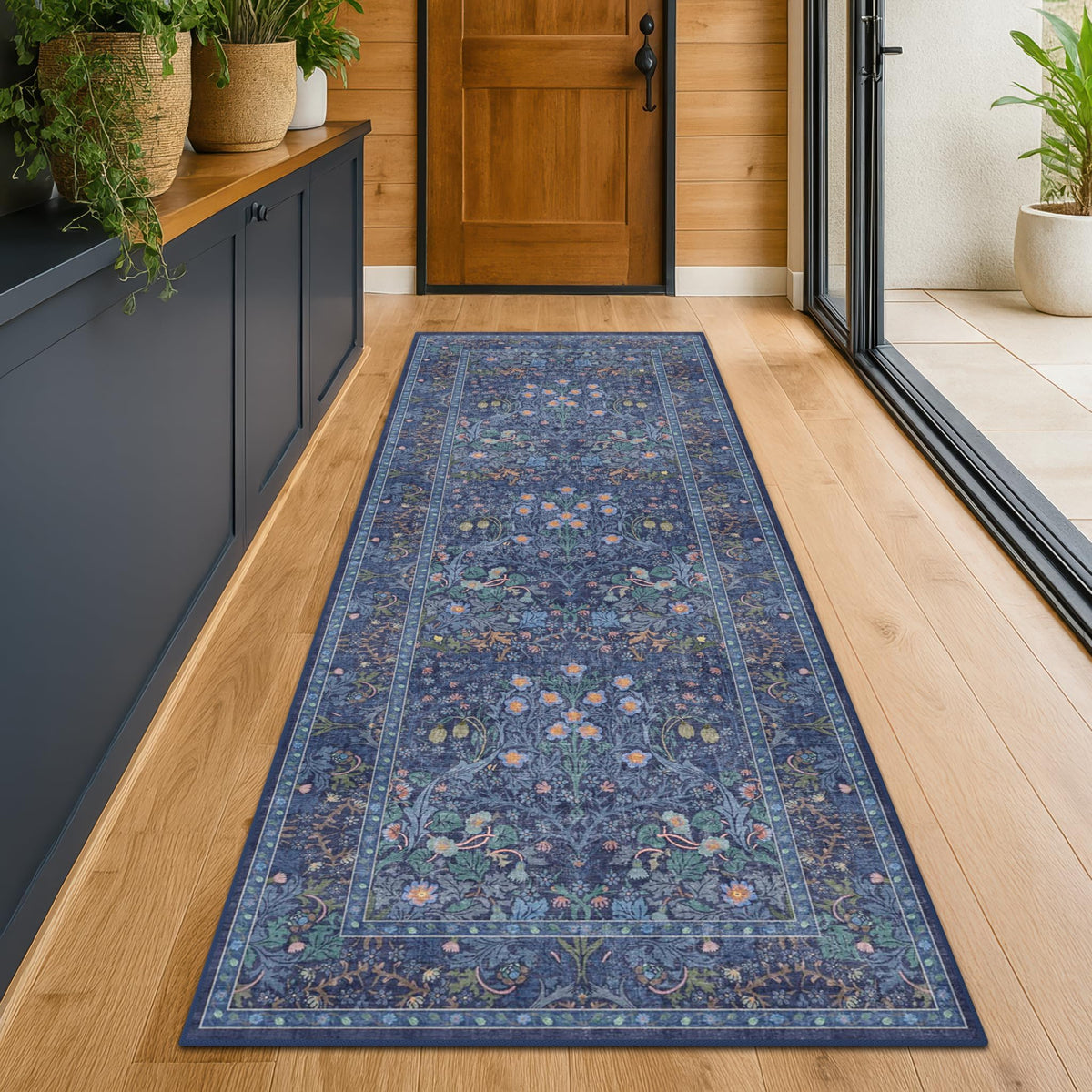 Vintage Floral Dark Green 3x5 Area Rugs for Entryway, Kitchen, Bedroom Beside Rug, Laundry Room, Non-Slip Low Pile Ultra Soft Stain Resistant Small Carpet