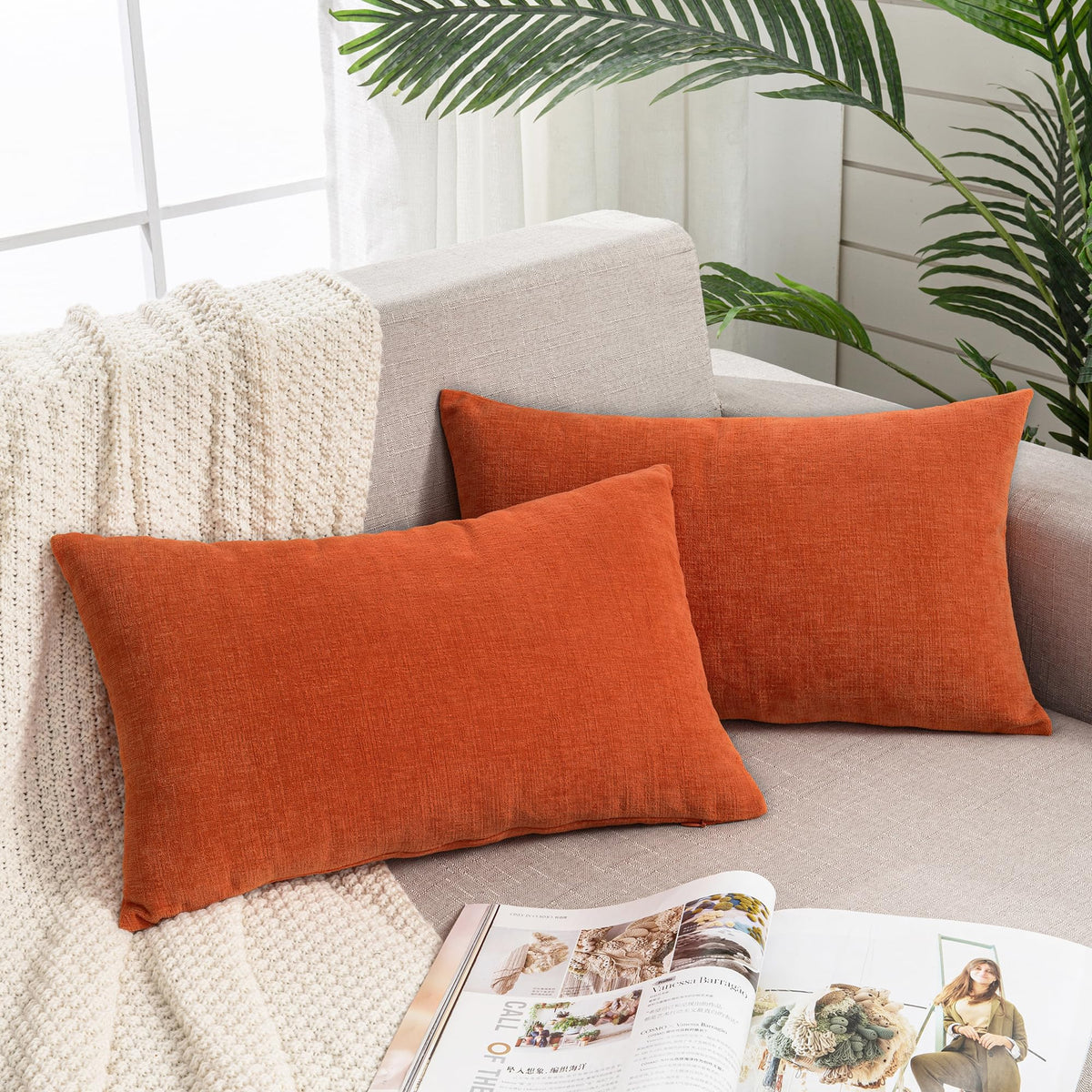 GAWAMAY Decorative Throw Pillow Covers 16x16 Inch Set of 2, Super Soft Chenille Square Pillows Farmhouse Fall Pillowcase for Living Room Bedroom Sofa Couch Cushion Cover Navy Blue 40x40cm