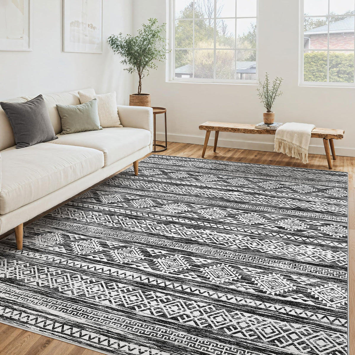 Tortania Area Rug Living Room Rugs - 5x7 Washable Large Soft Neutral Boho Moroccan Bohemian Farmhouse Rug Indoor Floor Carpet for Bedroom Under Dining Table Home Office Decor - Cream Brown