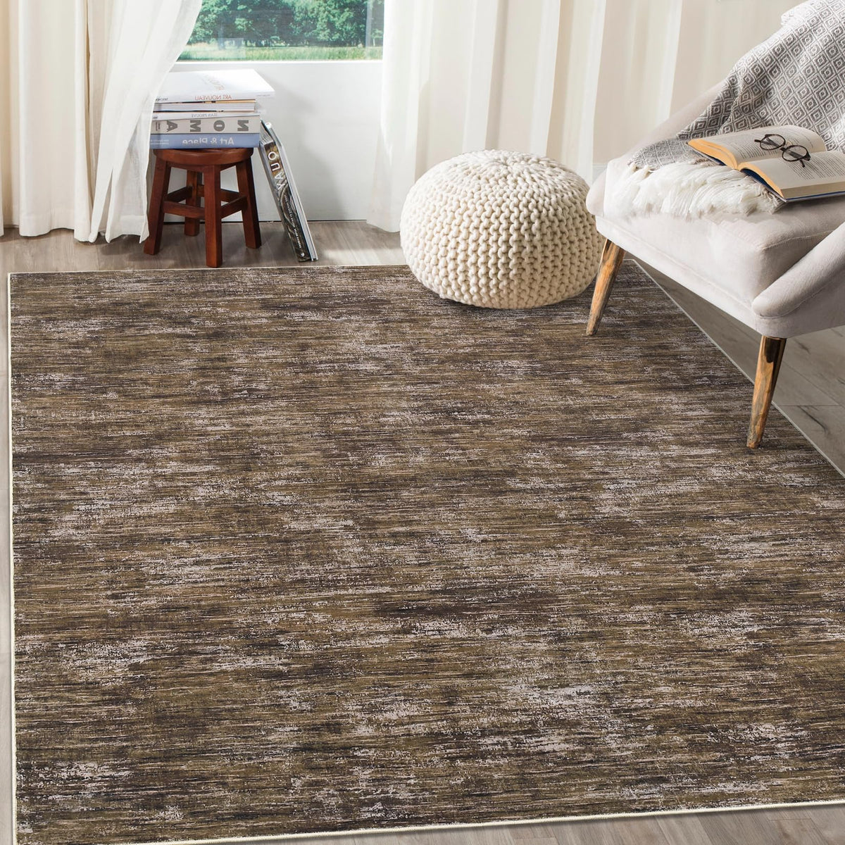 RUGSREAL Bedroom Area Rug 4x6 Modern Abstract Area Rug Stain Resistant Small Living Room Rug Contemporary Dining Room Rug Non-Slip Solid Rug Aesthetic Accent Floor Carpet for Kitchen Office, Dark Grey