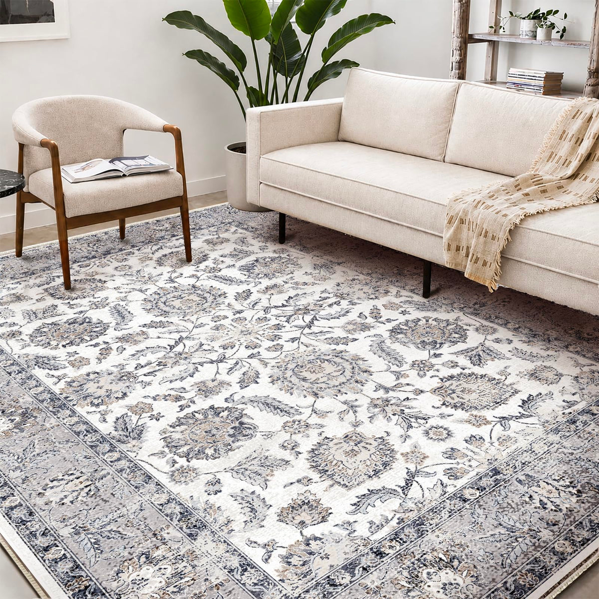 CHAMPLANT 6'x9' Washable Vintage Area Rug Boho Chic Medallion Distressed Design Non-Shedding Easy Care Ideal for High Traffic Areas in Living Room Bedroom Kitchen Office Large Carpet