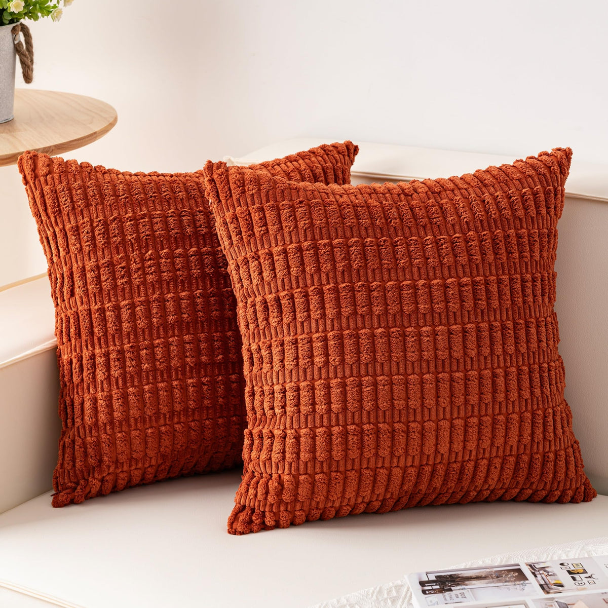 Pack of 2 Corduroy Decorative Throw Pillow Covers 18x18 Inch, Cream White