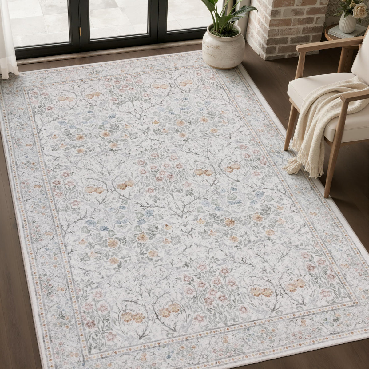 JOLLYVOGUE 5x7 Area Rugs for Living Room, Washable Rug, Beige