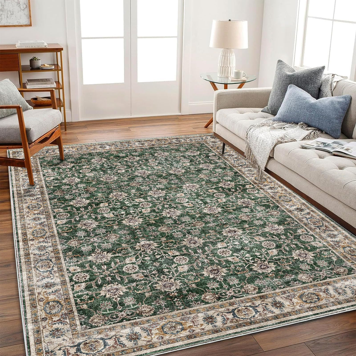 CHAMPLANT 6'x9' Washable Vintage Area Rug Boho Chic Medallion Distressed Design Non-Shedding Easy Care Ideal for High Traffic Areas in Living Room Bedroom Kitchen Office Large Carpet