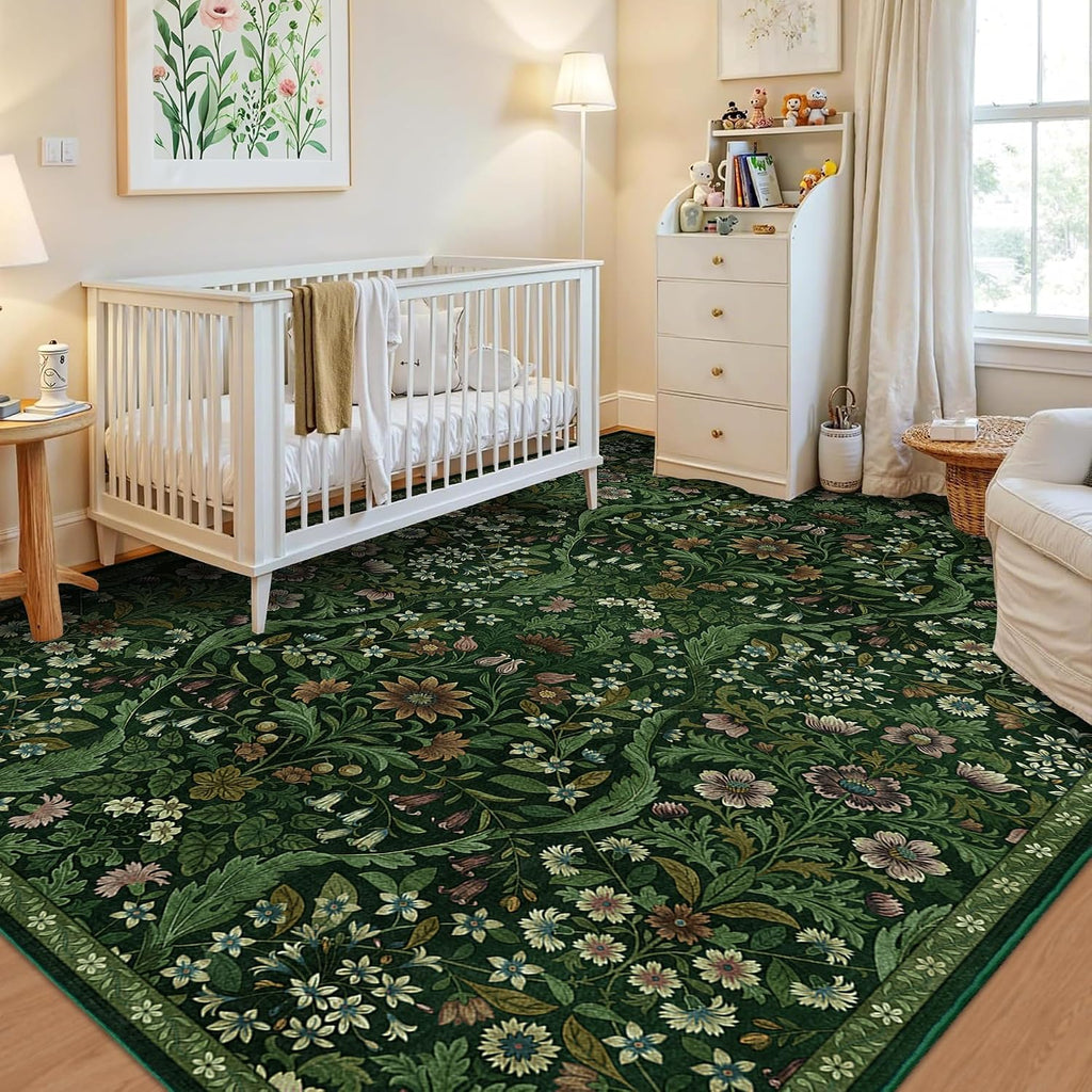 Floral Area Rug 5x7 Botanical Washable Carpet for Living Room