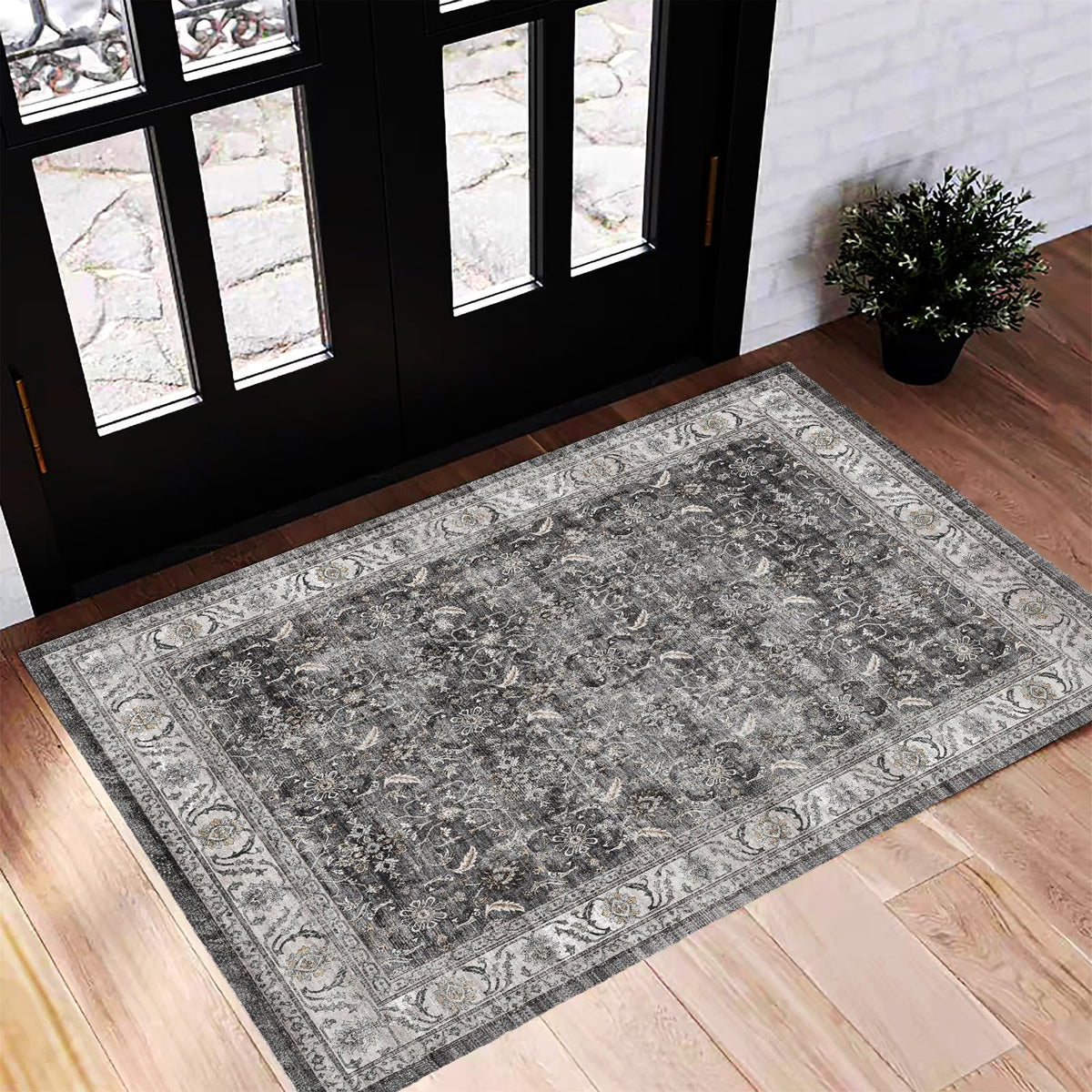 CHAMPLANT 6'x9' Washable Vintage Area Rug Boho Chic Medallion Distressed Design Non-Shedding Easy Care Ideal for High Traffic Areas in Living Room Bedroom Kitchen Office Large Carpet