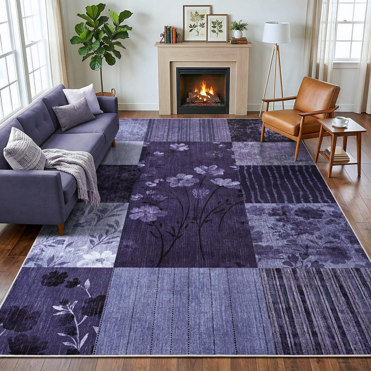 4'x6' Colorful Geometric Patchwork Floral Area Rug