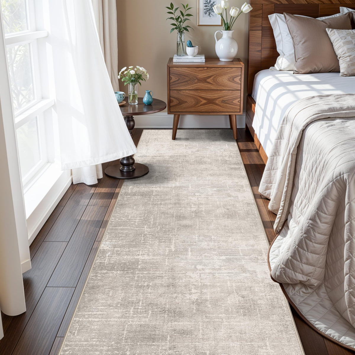 Hallway Washable Runner Rug - 2x10 Kitchen Rugs Entryway Rug Runner Vintage Soft Floor Mat Non Slip Indoor Farmhouse Carpet for Bathroom Living Room Bedroom (2 X 10, Beige)