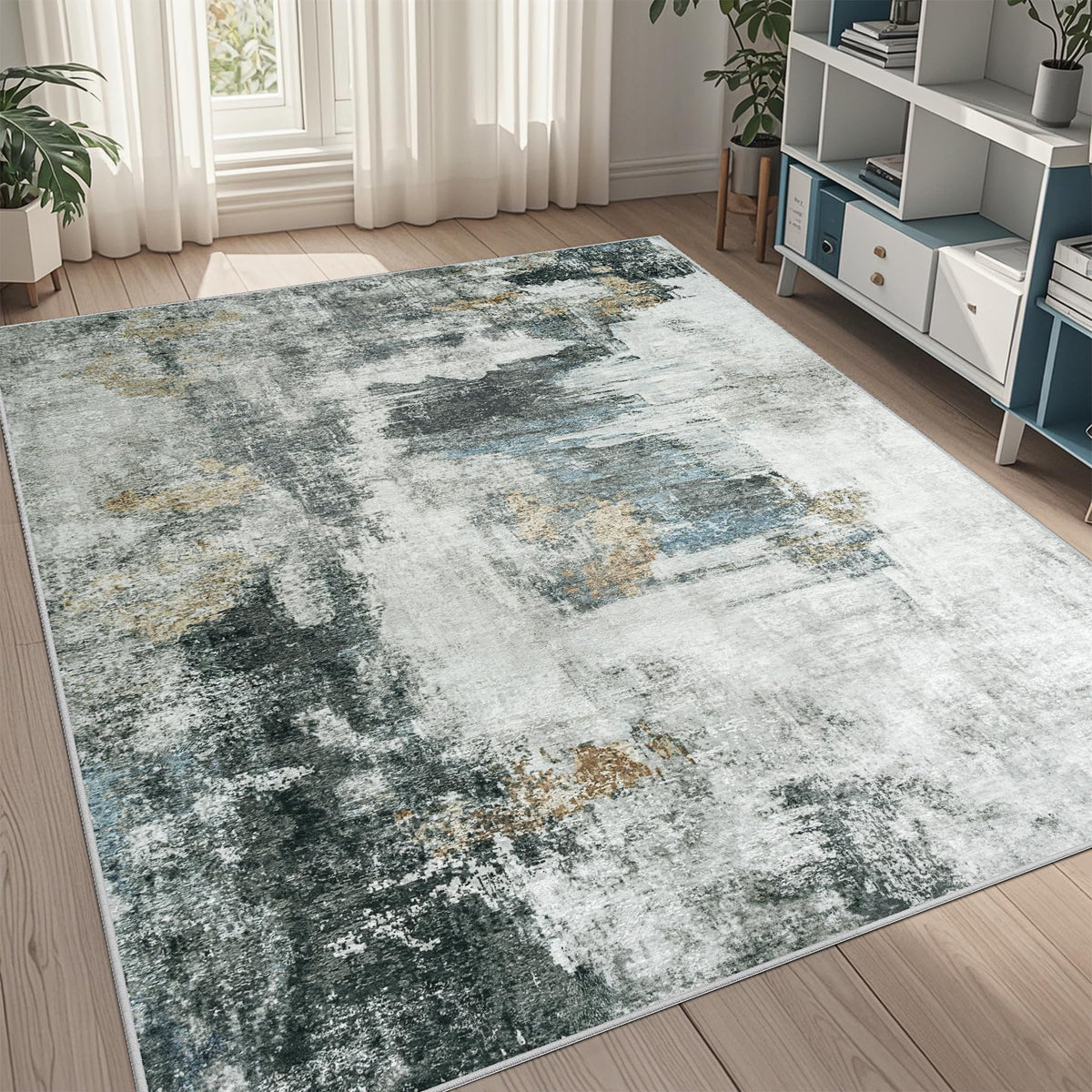 8x10 Area Rugs for Living Room Washable Bedroom Dining Room Blue Grey