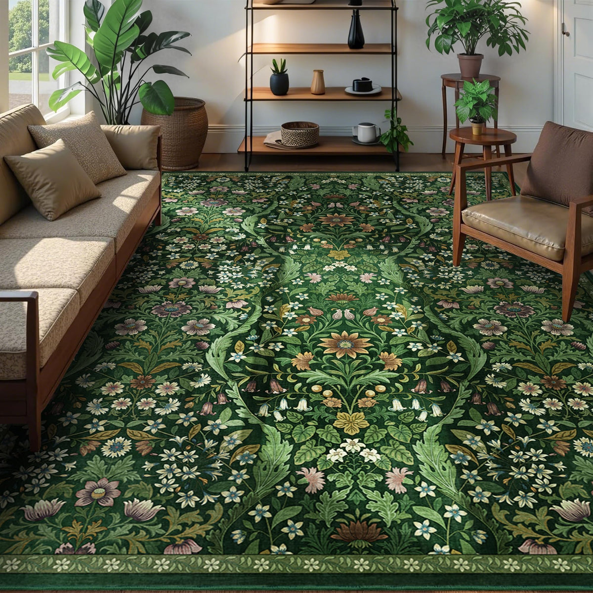 Floral Area Rug 5x7 Botanical Washable Carpet for Living Room