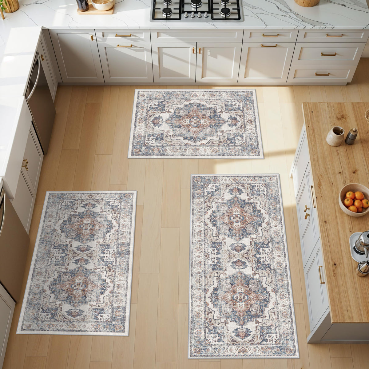 Hallway Washable Runner Rug - 2x10 Kitchen Rugs Entryway Rug Runner Vintage Soft Floor Mat Non Slip Indoor Farmhouse Carpet for Bathroom Living Room Bedroom (2 X 10, Beige)
