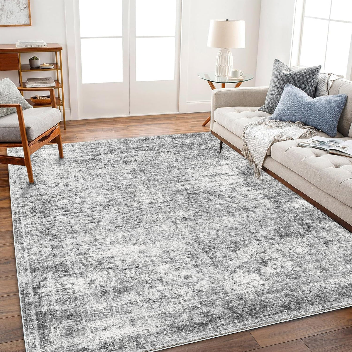 CHAMPLANT 6'x9' Washable Vintage Area Rug Boho Chic Medallion Distressed Design Non-Shedding Easy Care Ideal for High Traffic Areas in Living Room Bedroom Kitchen Office Large Carpet