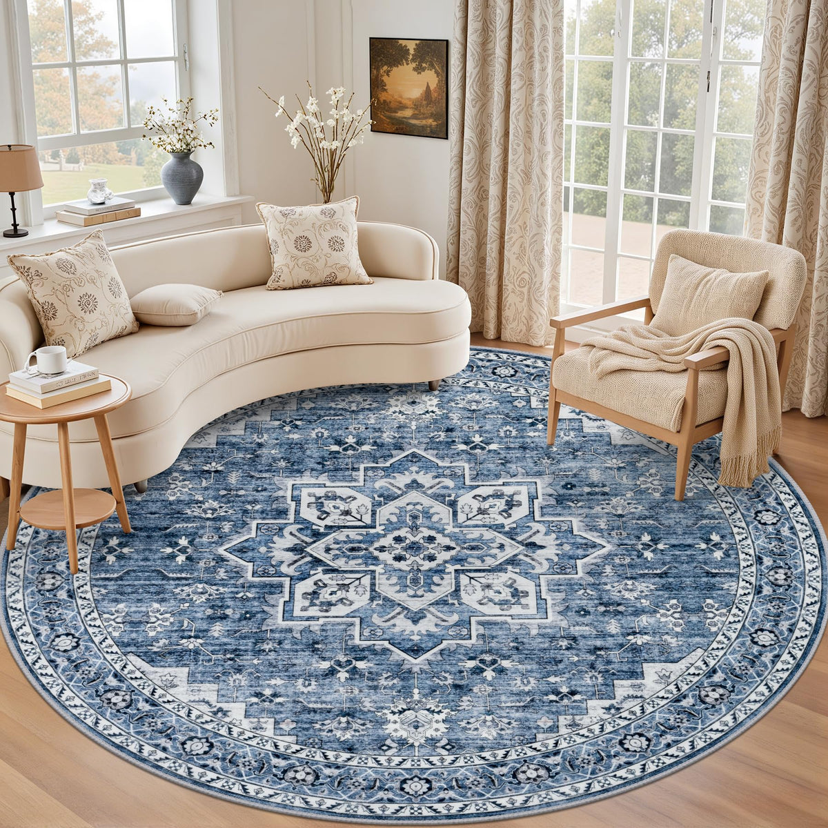 5x7 Area Rugs Living Room: Washable Vintage Rug for Bedroom Beige