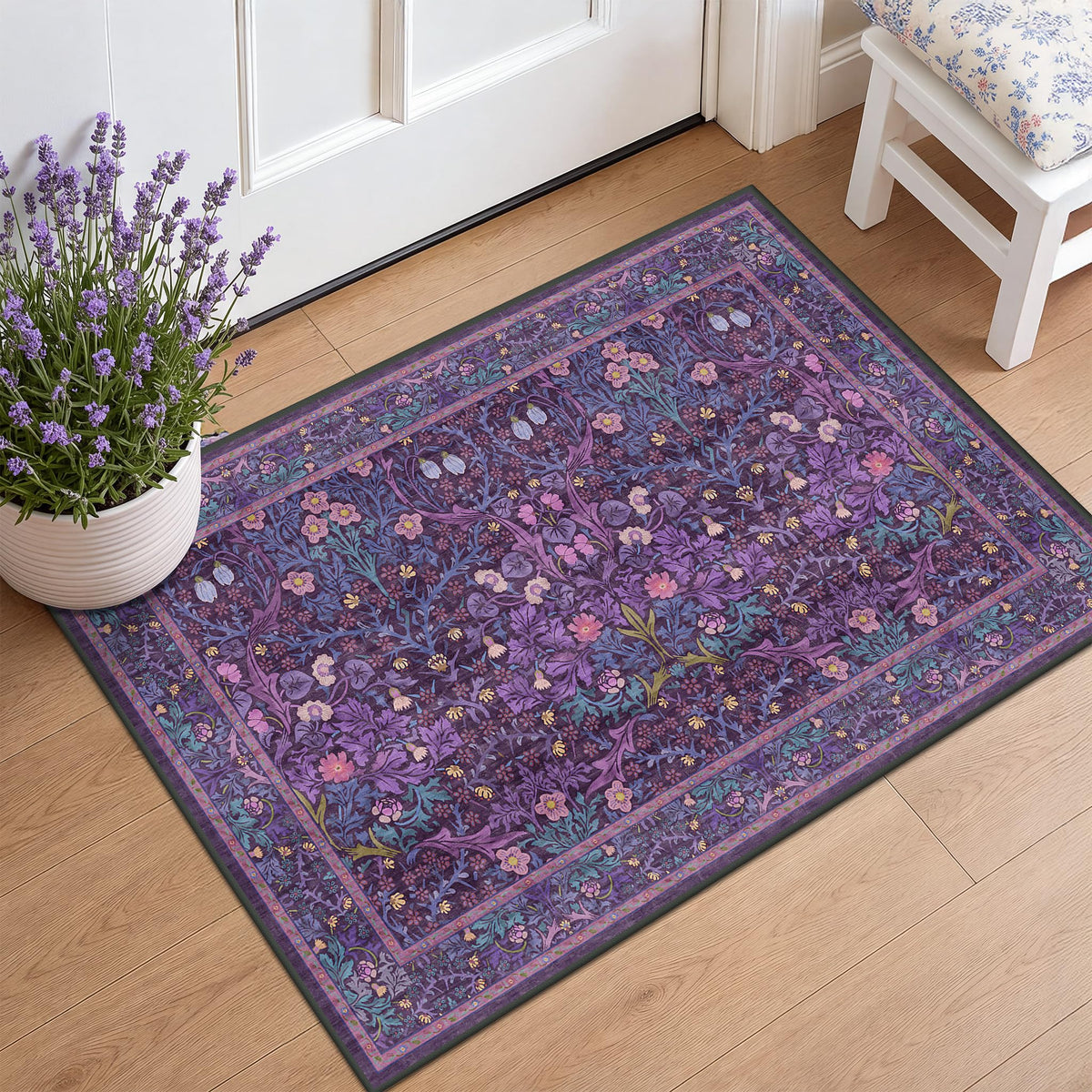 Vintage Floral Dark Green 3x5 Area Rugs for Entryway, Kitchen, Bedroom Beside Rug, Laundry Room, Non-Slip Low Pile Ultra Soft Stain Resistant Small Carpet