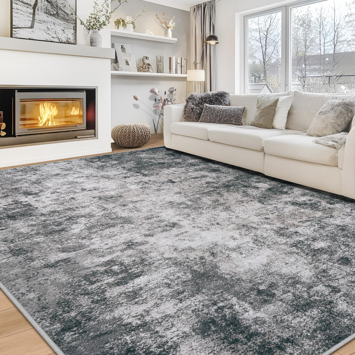 8x10 Area Rugs for Living Room Bedroom Dining Room Washable Blue Grey