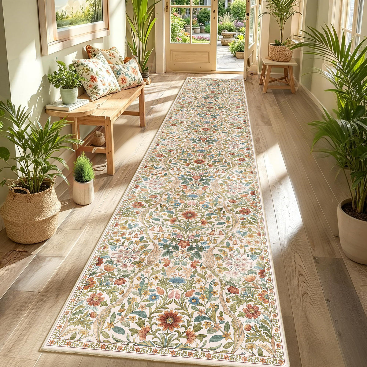 Floral Area Rug 5x7 Botanical Washable Carpet for Living Room