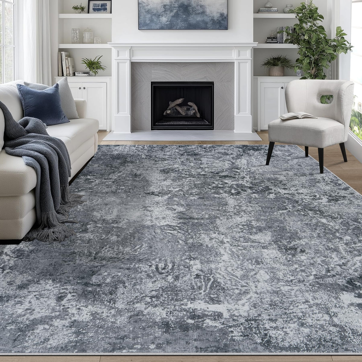 8x10 Area Rugs for Living Room Washable Bedroom Dining Room Blue Grey