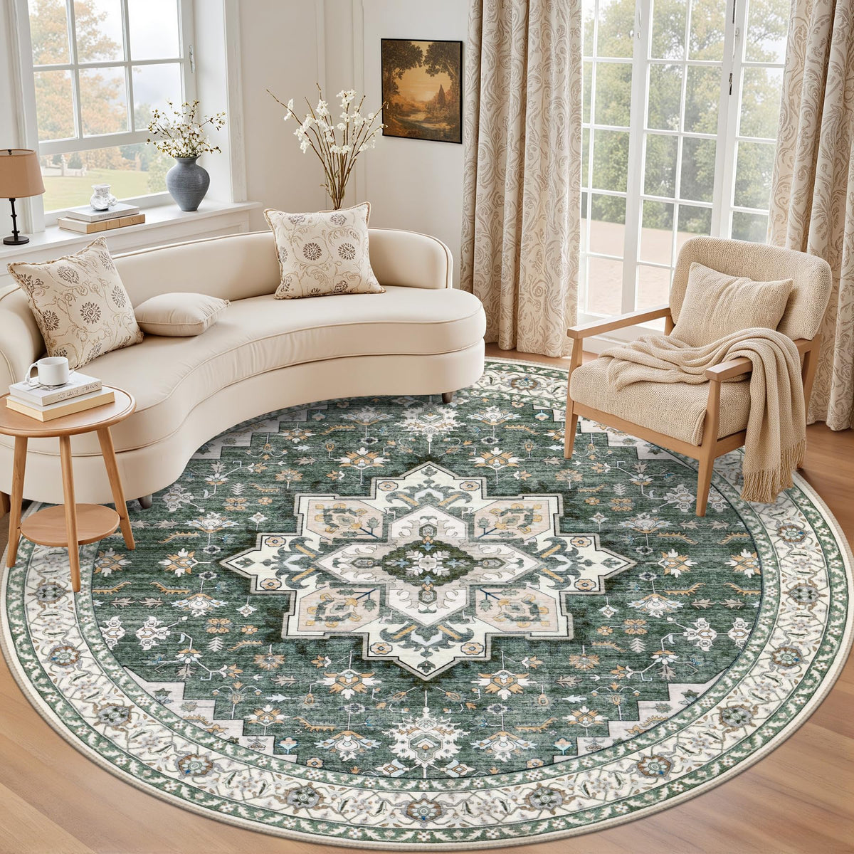 5x7 Area Rugs Living Room: Washable Vintage Rug for Bedroom Beige