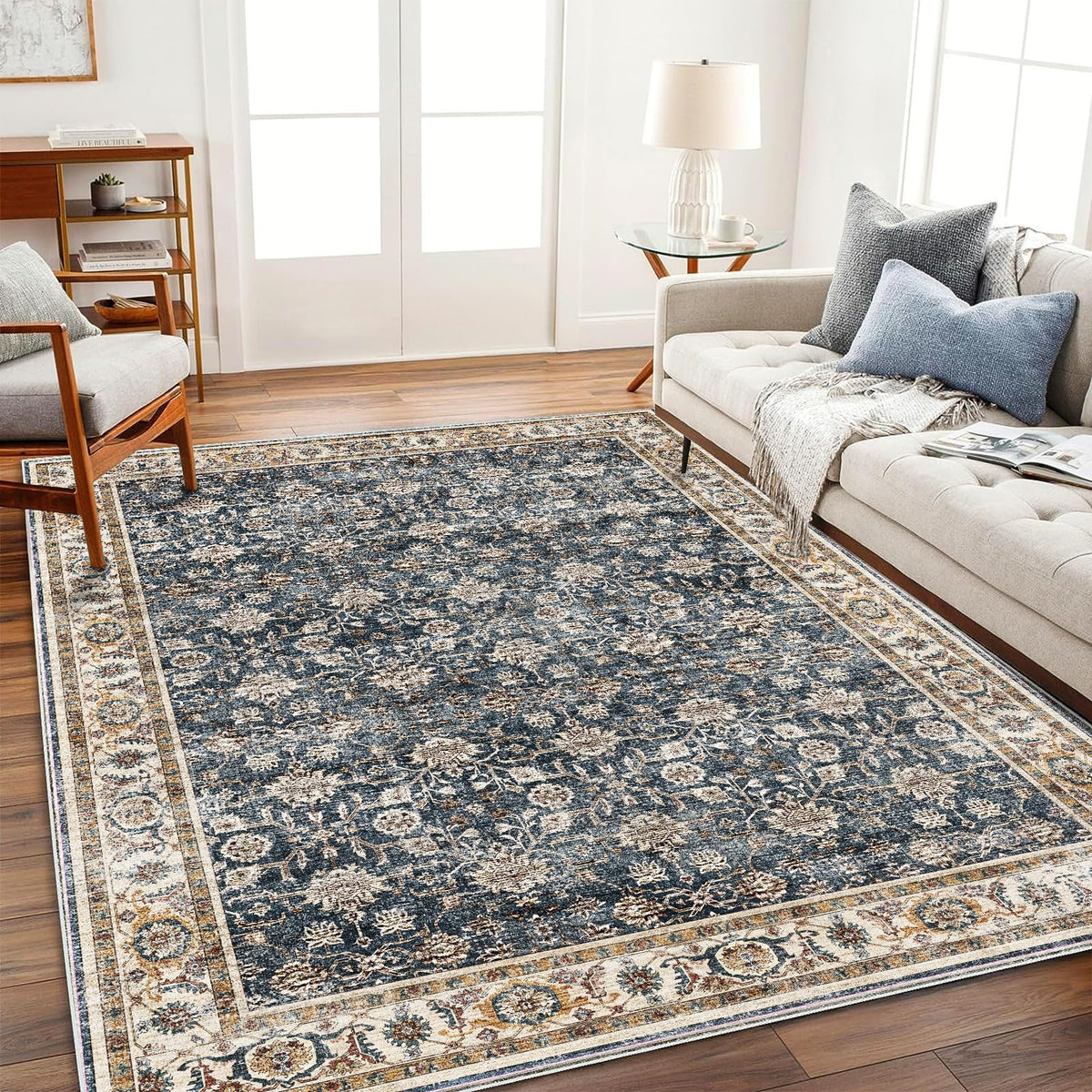 CHAMPLANT 6'x9' Washable Vintage Area Rug Boho Chic Medallion Distressed Design Non-Shedding Easy Care Ideal for High Traffic Areas in Living Room Bedroom Kitchen Office Large Carpet