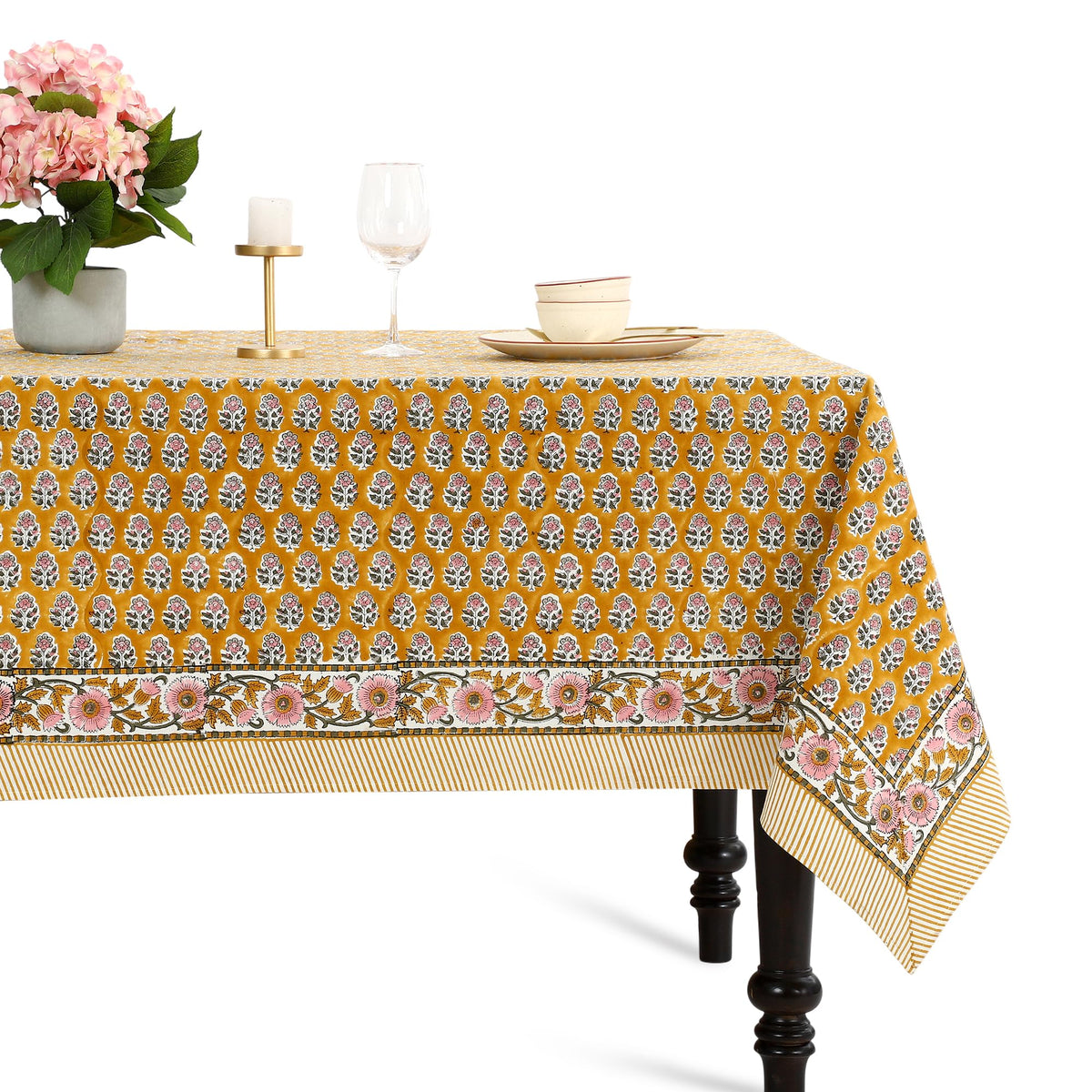 CPC Tablecloth 100% Cotton 70x108 Inch Indian Block Print Rectangle Table Cover, Blue Table Cloth for Weddings, Spring/Summer, Barbeque - Apatite Blue