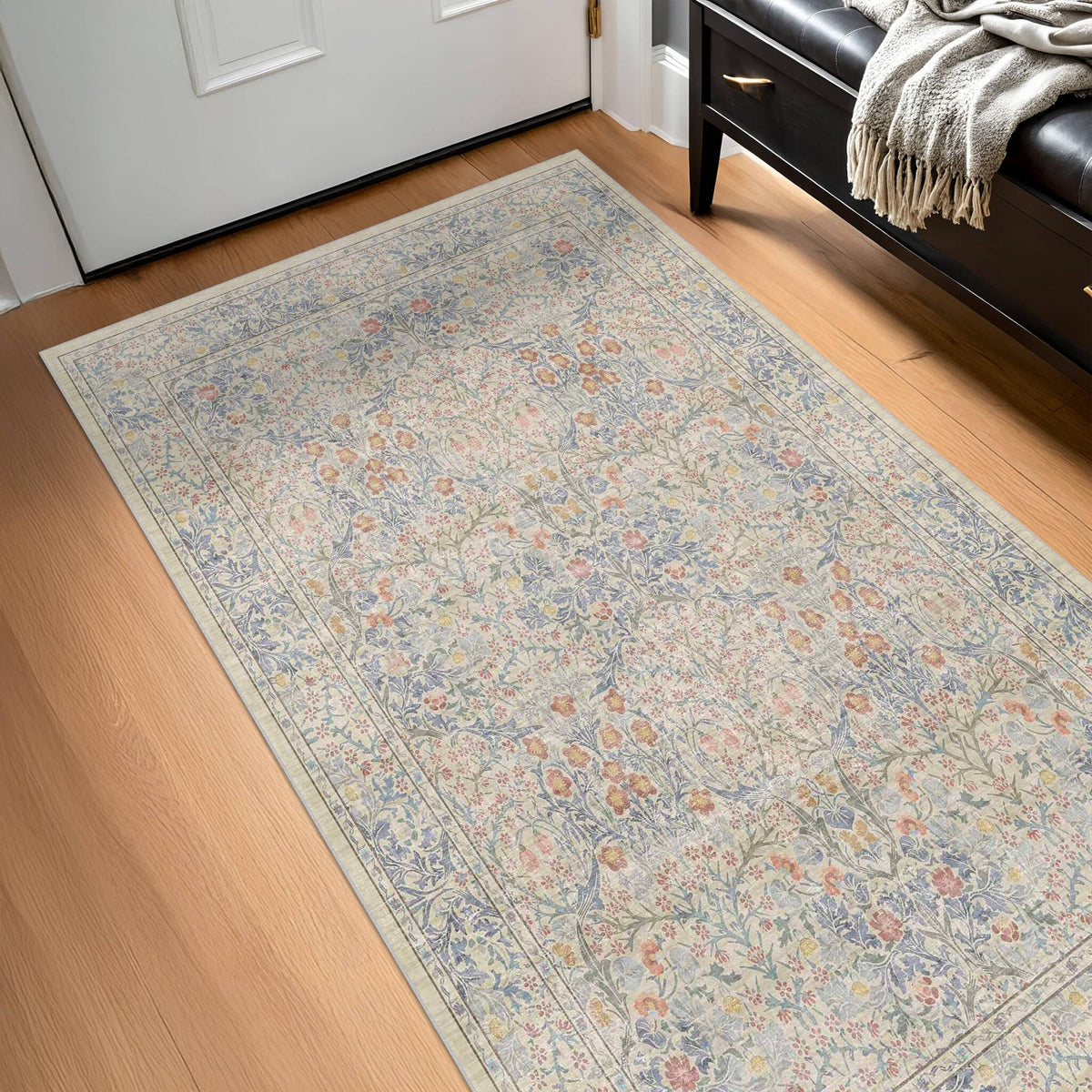 Vintage Floral Dark Green 3x5 Area Rugs for Entryway, Kitchen, Bedroom Beside Rug, Laundry Room, Non-Slip Low Pile Ultra Soft Stain Resistant Small Carpet