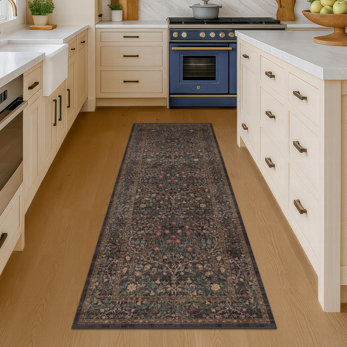 Vintage Floral Dark Green 3x5 Area Rugs for Entryway, Kitchen, Bedroom Beside Rug, Laundry Room, Non-Slip Low Pile Ultra Soft Stain Resistant Small Carpet