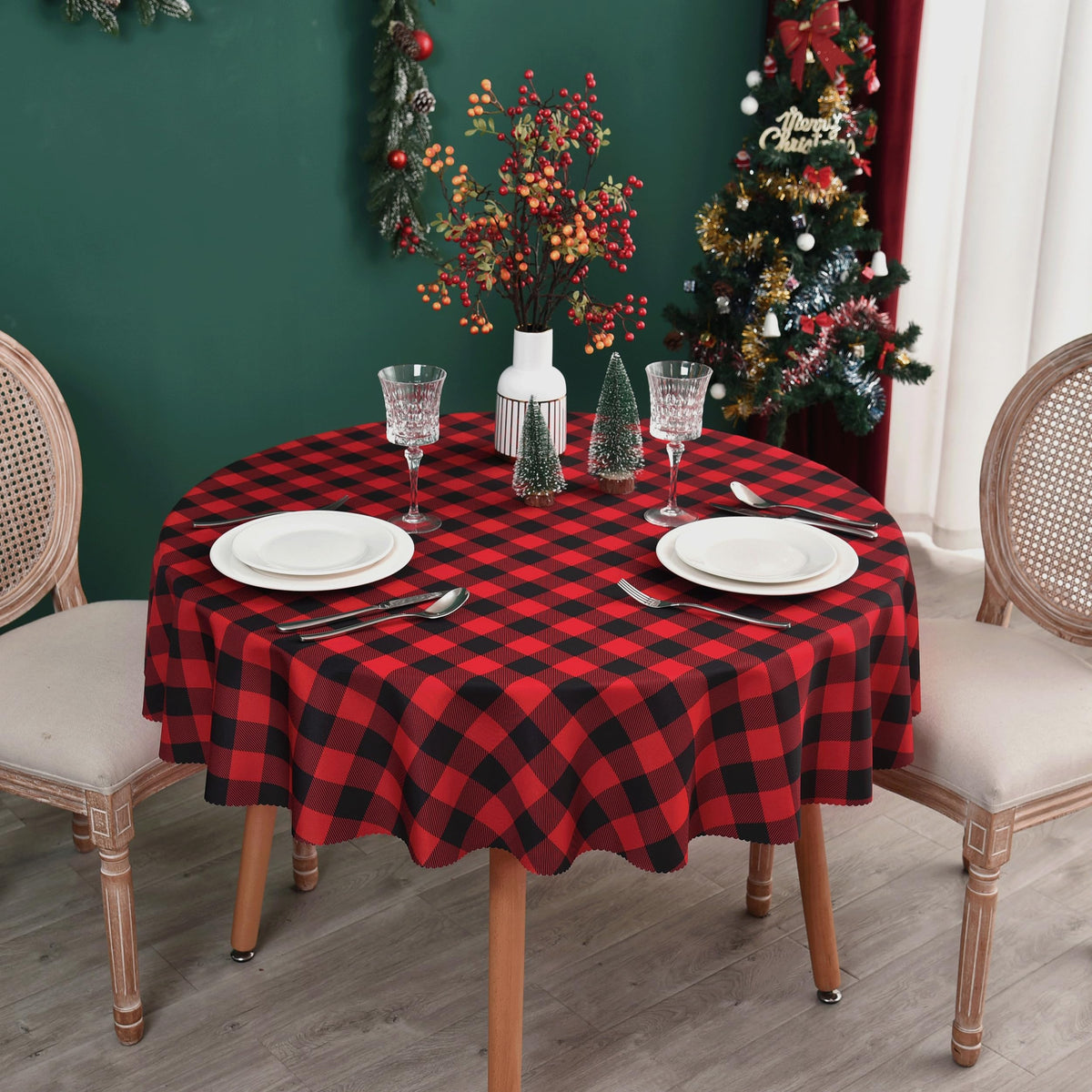 Waterproof Checkered Tablecloth Fabric - Rectangle 58x84 Inch Classic Gingham Buffalo Plaid Table Cloth for Indoor/Outdoor Use - Washable Table Cover for Kitchen, BBQs, and Parties