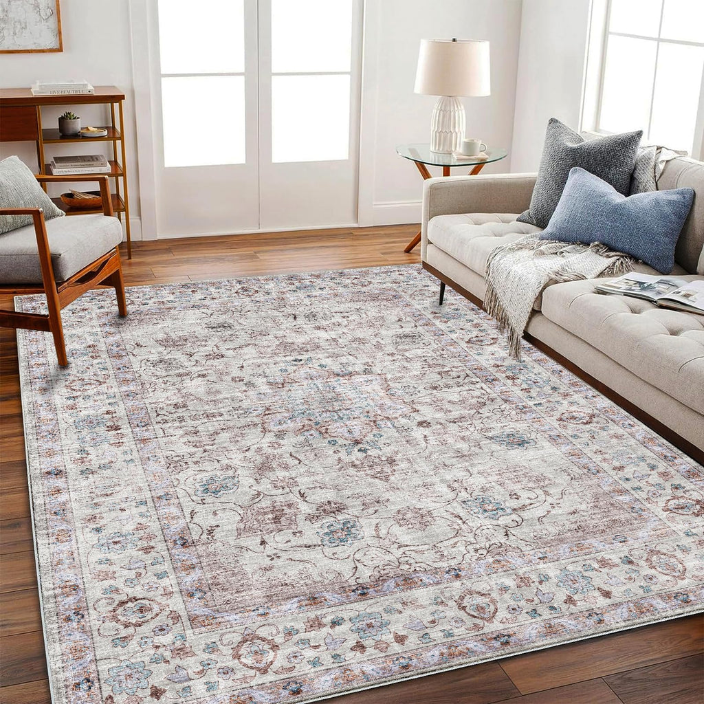 CHAMPLANT 6'x9' Washable Vintage Area Rug Boho Chic Medallion Distressed Design Non-Shedding Easy Care Ideal for High Traffic Areas in Living Room Bedroom Kitchen Office Large Carpet