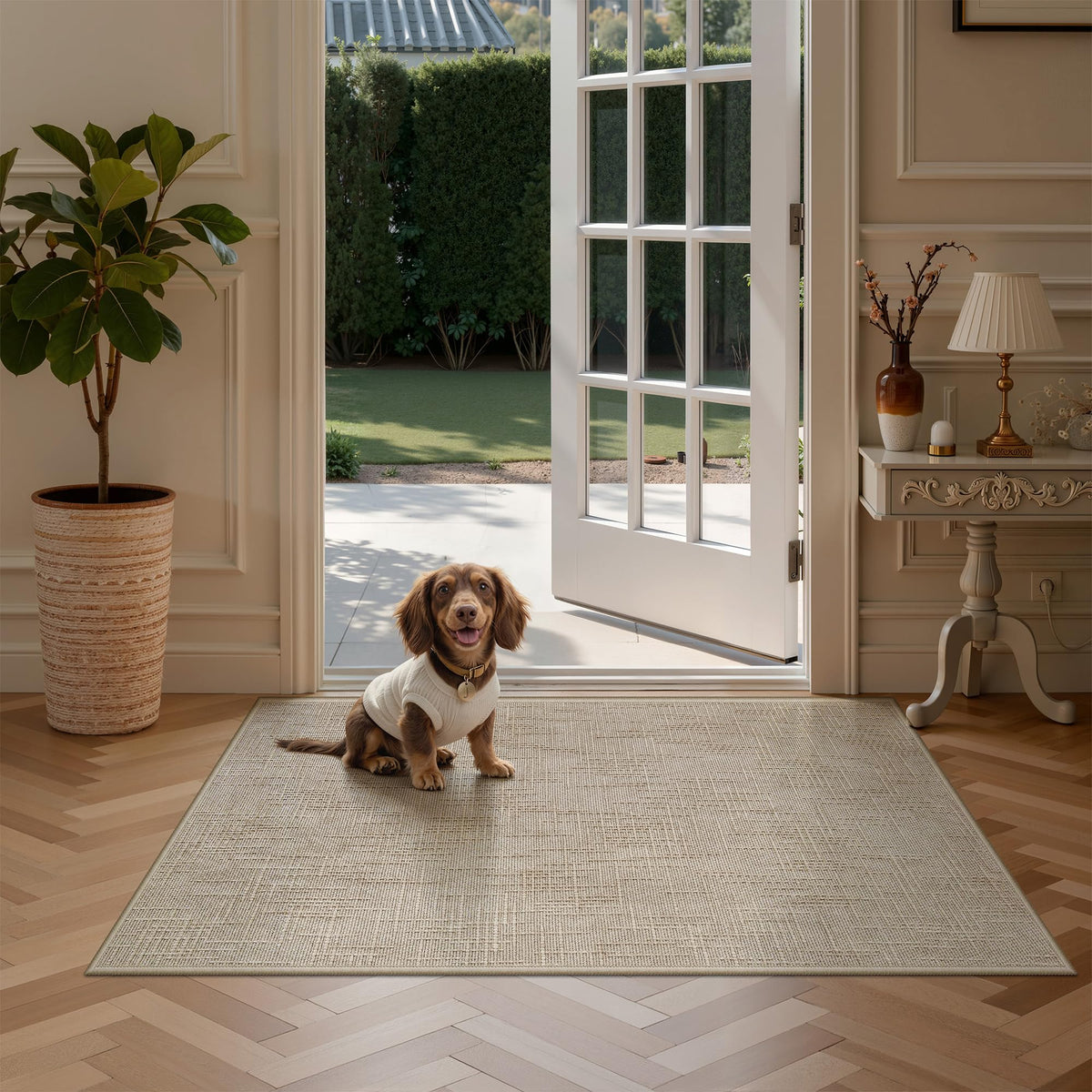 Valenrug Washable Rugs 5x7, Non Slip Large Area Rugs for Living Room, Beige