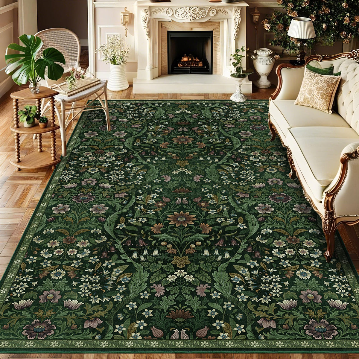 Floral Area Rug 5x7 Botanical Washable Carpet for Living Room