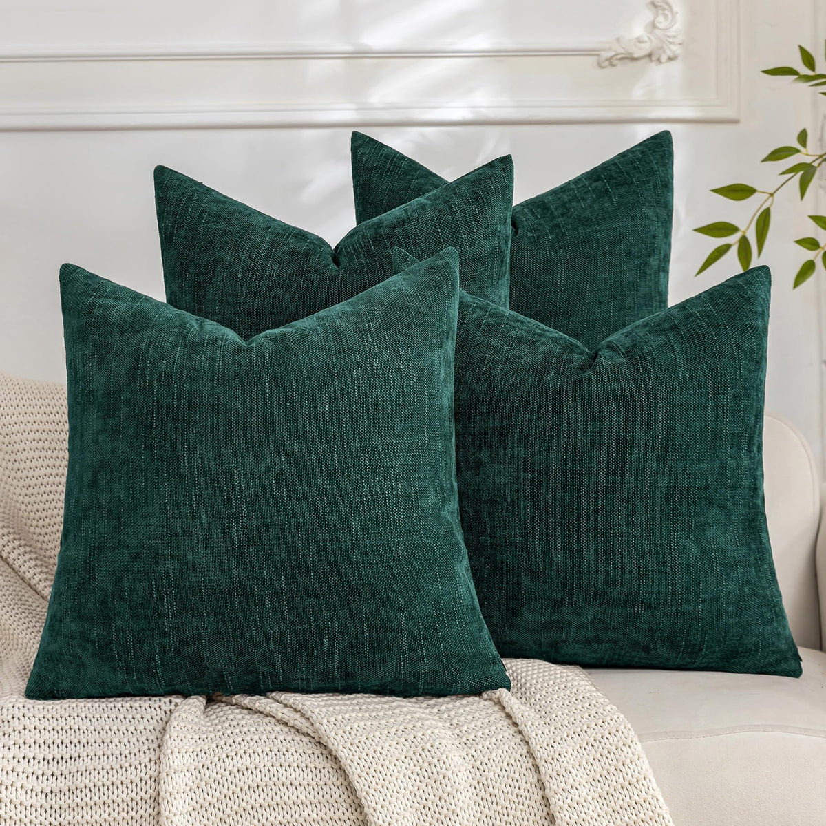 Set of 4 Soft Textured Throw Pillow Covers 18x18 Inch Cozy Decorative Farmhouse Cushion Cover Square Accent Pillow Cases for Bed Couch Sofa Living Room, Beige Taupe Brown