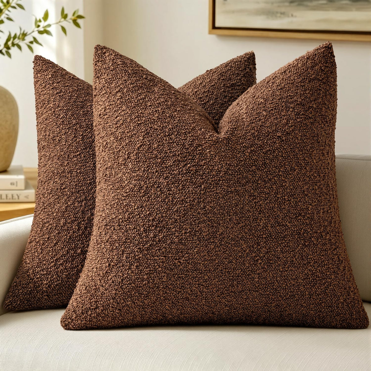 MIULEE 20x20 Decorative Boucle Couch Pillow Covers Brown