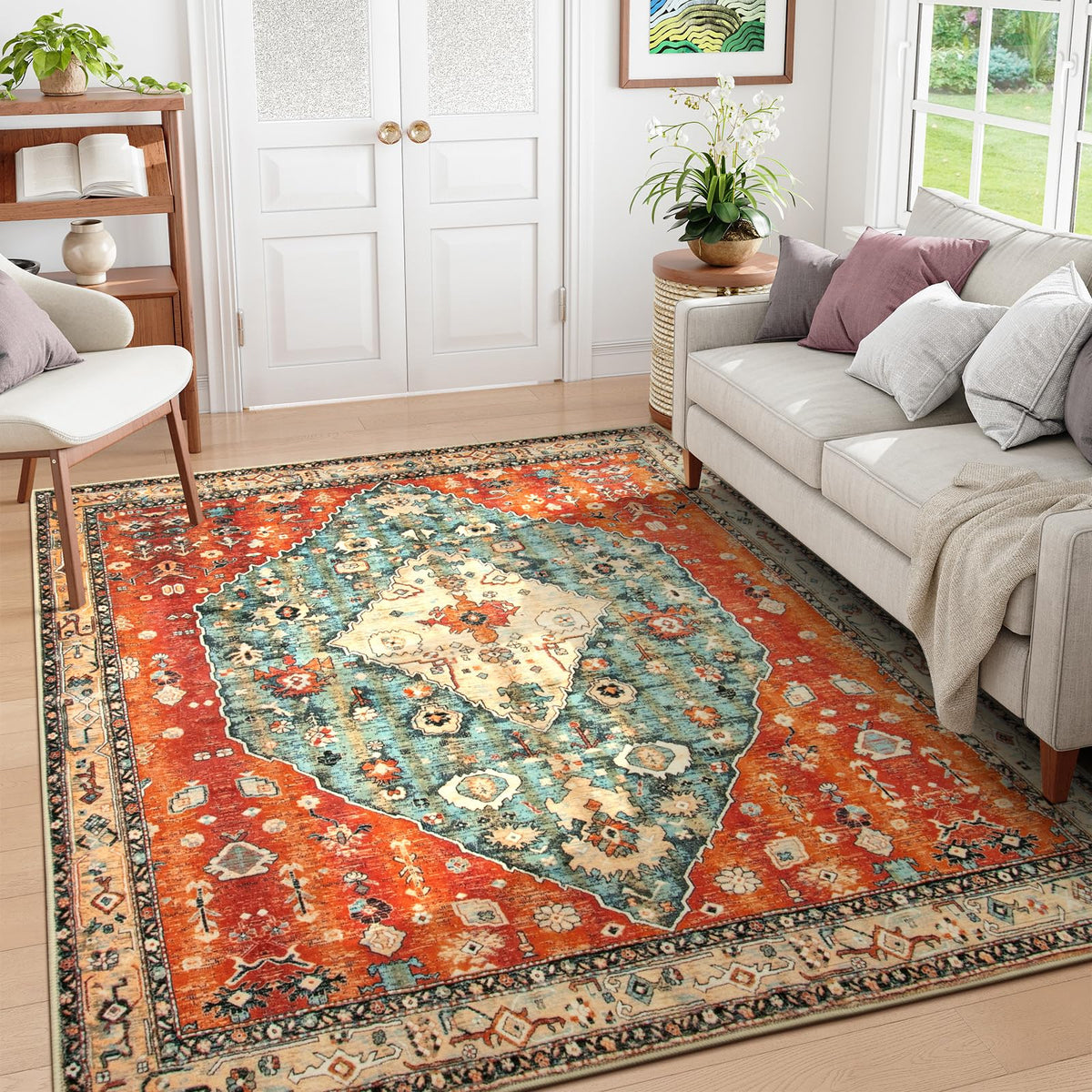Lahome Felice Boho Tribal 2x3 Washable Small Rugs for Entryway Doormat Indoor Entrance, Throw Rugs with Rubber Backing, Bohemian Soft Non-Slip Bathroom Carpet for Bath Front Door Kitchen Floor
