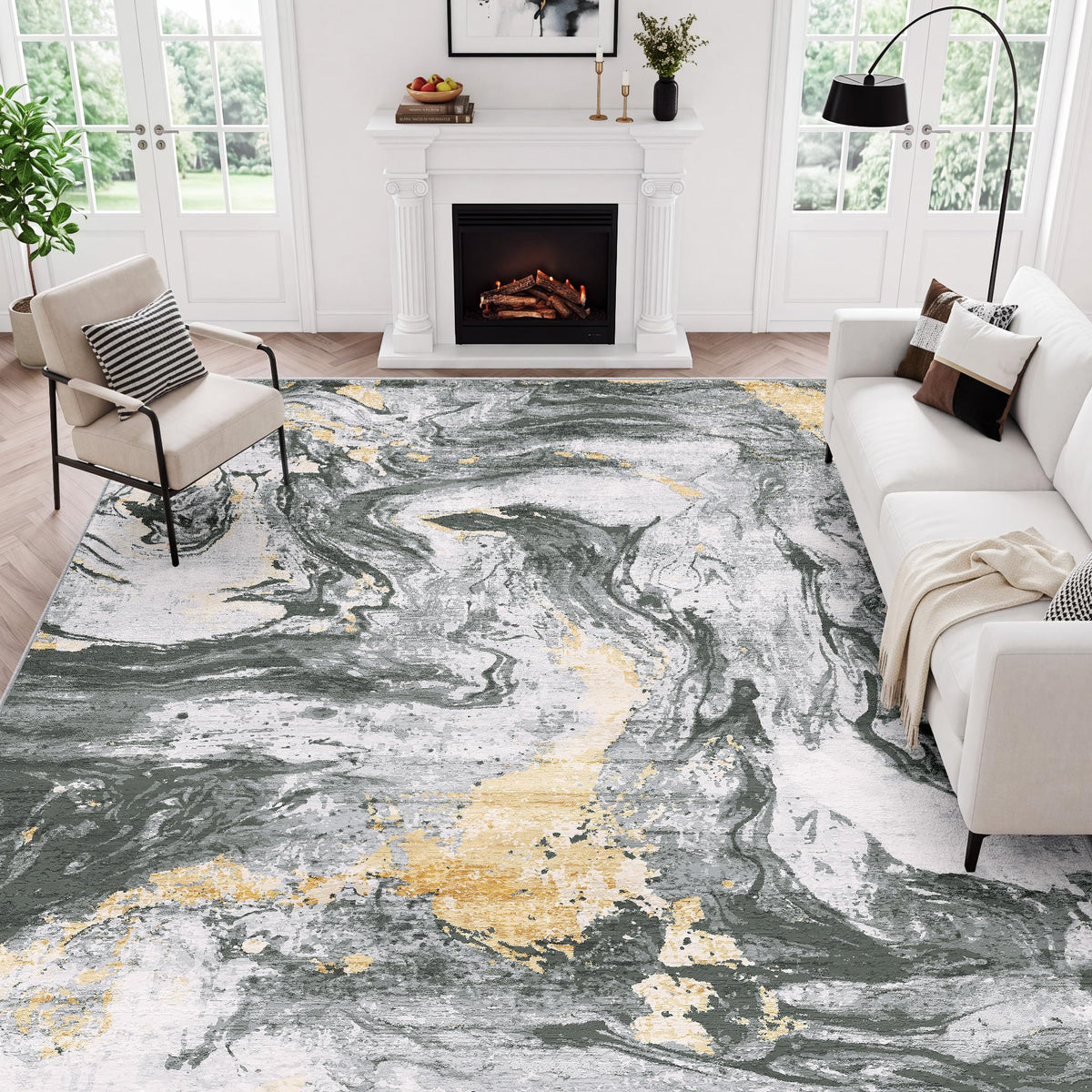 LIVELYGLOW 5x7 Washable Vintage Area Rug, Bedroom Dorm Rug