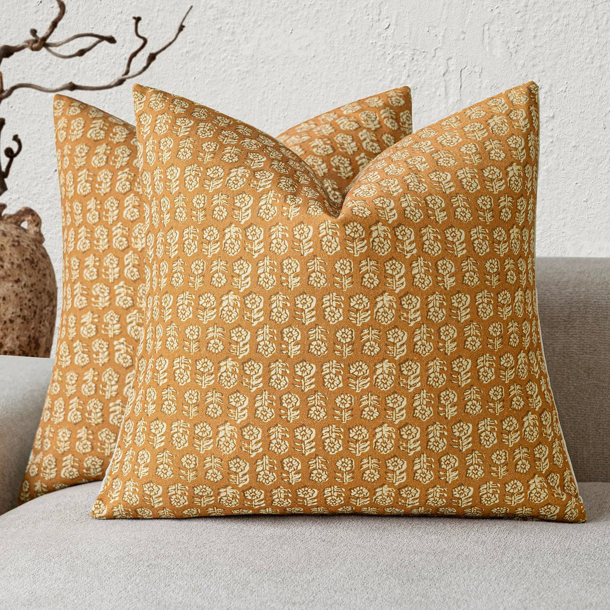Foindtower Decorative Floral Print Throw Pillow Covers 20×20 Inch,Brown