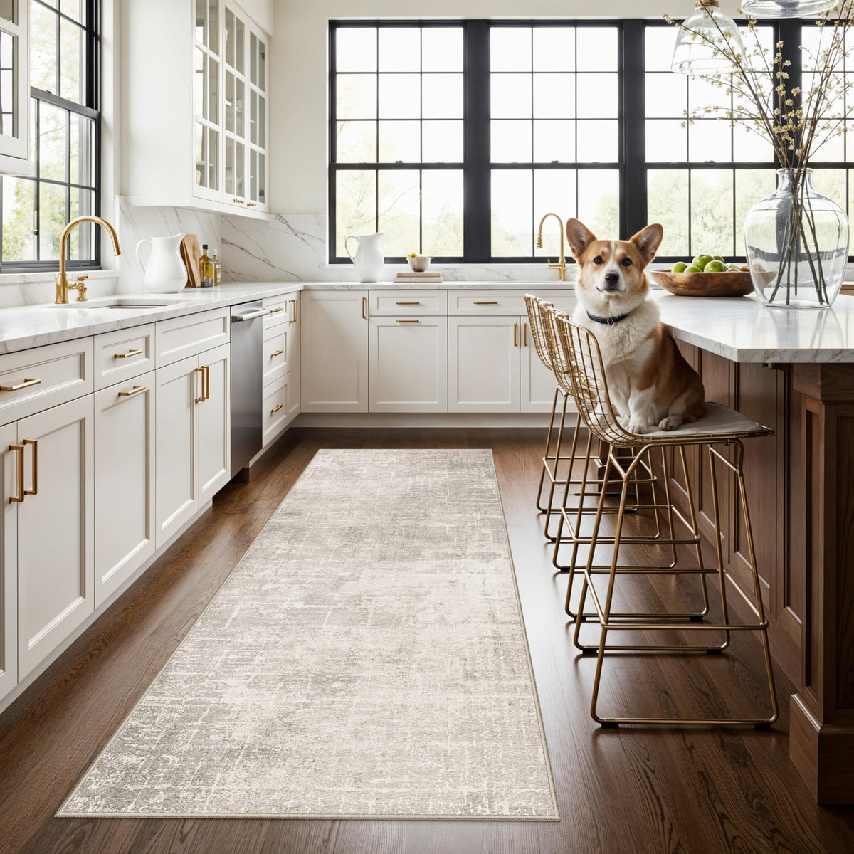 Hallway Washable Runner Rug - 2x10 Kitchen Rugs Entryway Rug Runner Vintage Soft Floor Mat Non Slip Indoor Farmhouse Carpet for Bathroom Living Room Bedroom (2 X 10, Beige)