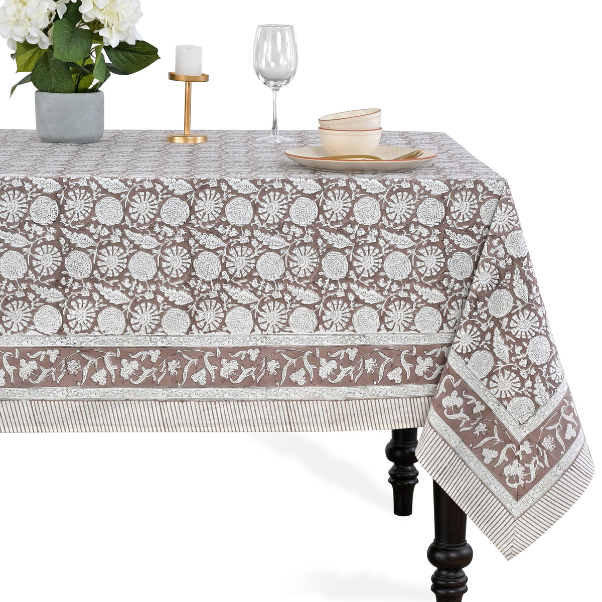 CPC Tablecloth 100% Cotton 70x108 Inch Indian Block Print Rectangle Table Cover, Blue Table Cloth for Weddings, Spring/Summer, Barbeque - Apatite Blue